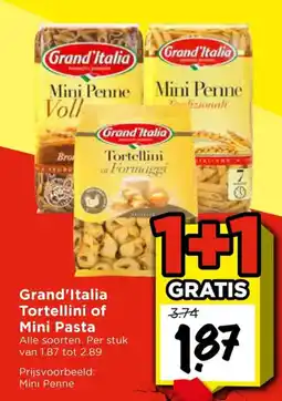 Vomar Voordeelmarkt Alle Grand'Italia Tortellini of Mini Pasta aanbieding
