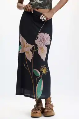 Wehkamp Desigual gebloemde midi rok - zwart aanbieding
