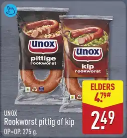 ALDI Unox rookworst pittig of kip aanbieding