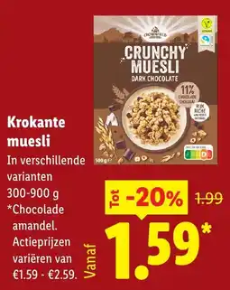 Lidl Crownfield Crunchy Muesli Dark Chocolate aanbieding