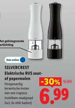 Lidl Silvercrest Elektrische RVS zout- of pepermolen aanbieding