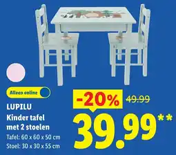 Lidl Lupilu Kinder tafel met 2 stoelen aanbieding