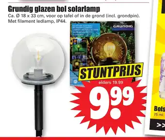 Dirk Grundig glazen bol solarlamp 18 x 33 cm aanbieding