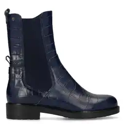 Wehkamp No Stress leren enkellaarzen met crocoprint donkerblauw aanbieding