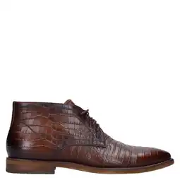 Wehkamp Manfield leren veterschoenen met crocoprint bruin aanbieding
