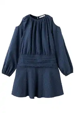Wehkamp Mango Kids midi blousejurk met open schouders en smockwerk - marineblauw aanbieding