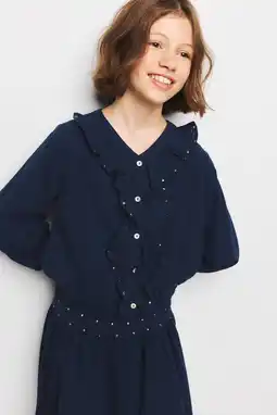 Wehkamp Mango Kids blouse met ruches en studs - marineblauw aanbieding