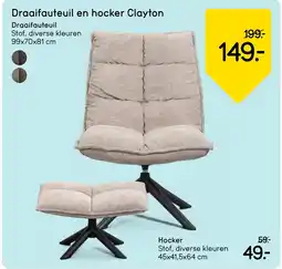Leen Bakker Draaifauteuil en hocker Clayton aanbieding