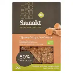 PLUS Smaakt Less Carb Lijnzaadchips Kurkuma bio aanbieding
