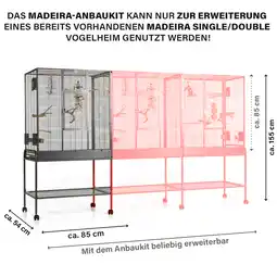 Zooplus Vogelkooi Montana Madeira Single - Uitbreidingsset: L 85 x B 54 x H 155 cm aanbieding