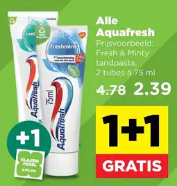 PLUS Alle Aquafresh Fresh & Minty tandpasta aanbieding