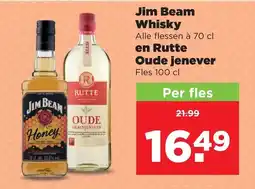 PLUS Jim Beam Whisky Alle flessen à 70 cl en Rutte Oude jenever aanbieding