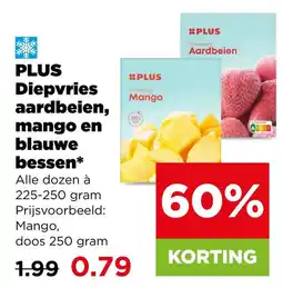 PLUS PLUS Diepvries aardbeien, mango en blauwe bessen* aanbieding