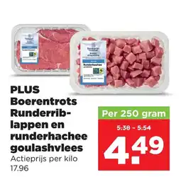 PLUS PLUS Boerentrots Runderrib-lappen en runderhachee goulashvlees aanbieding