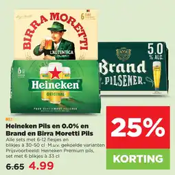 PLUS Heineken Pils en 0.0% en Brand en Birra Moretti Pils aanbieding