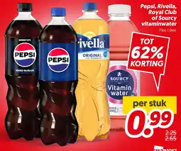 Dekamarkt Pepsi, Rivella, Royal Club of Sourcy vitaminwater aanbieding