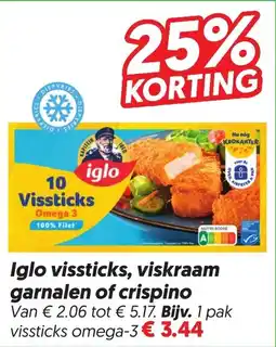 Dekamarkt Iglo vissticks, viskraam garnalen of crispino aanbieding