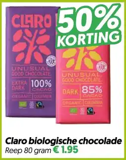 Dekamarkt Claro biologische chocolade aanbieding