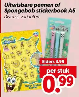 Dekamarkt Uitwisbare pennen of Spongebob stickerbook A5 aanbieding
