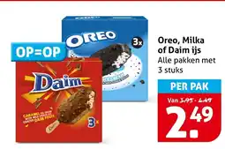 Hoogvliet Alle Oreo, Milka of Daim ijs aanbieding