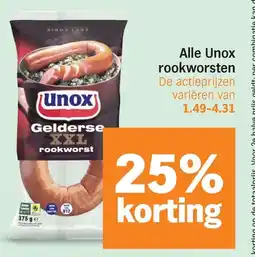 Albert Heijn Alle Unox rookworsten aanbieding