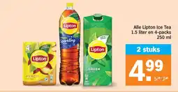 Albert Heijn Alle Lipton Ice Tea 1.5 liter en 4-packs 250 ml aanbieding