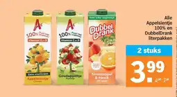 Albert Heijn Alle Appelsientje 100% en DubbelDrank literpakken aanbieding
