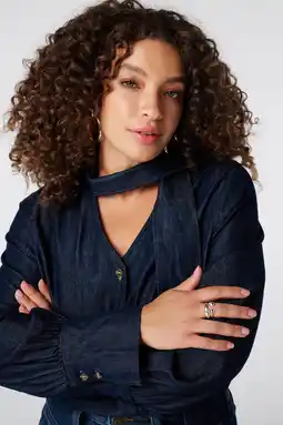 Wehkamp MS Mode Plus Size denim blouse - donkerblauw aanbieding