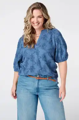 Wehkamp MS Mode rechtvallend blousetop Plus Size - blauw aanbieding
