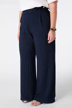 Wehkamp MS Mode wide leg broek met krijtstreep Plus Size - donkerblauw aanbieding