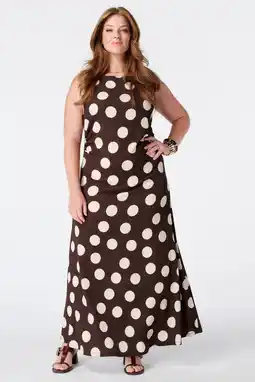 Wehkamp MS Mode midi zomerjurk met stippen Plus Size - bruin aanbieding