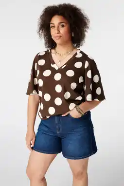Wehkamp MS Mode blousetop Plus Size met stippen - donkerbruin aanbieding