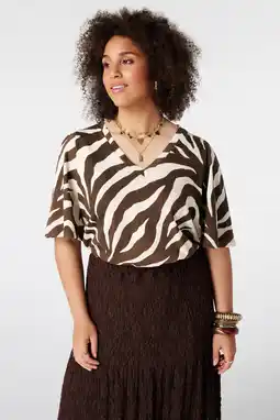 Wehkamp MS Mode blousetop met zebraprint, Plus Size - donkerbruin aanbieding