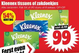Dirk Kleenex tissues of zakdoekjes aanbieding