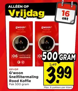 Vomar Voordeelmarkt G'woon Snelfiltermaling Rood Koffie aanbieding