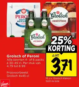 Vomar Voordeelmarkt Grolsch of Peroni aanbieding