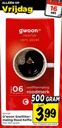 Vomar Voordeelmarkt G'woon Snelfiltermaling Rood Koffie aanbieding