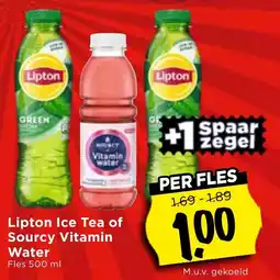 Vomar Voordeelmarkt Lipton Ice Tea of Sourcy Vitamin Water aanbieding