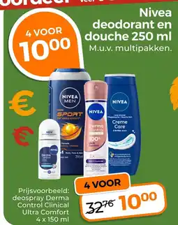 Trekpleister Nivea deodorant en douche 250 ml aanbieding