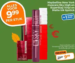 Trekpleister Maybelline New York mascara Sky High en SuperStay Vinyl en Matte Ink lipstick aanbieding