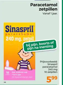Trekpleister Sinaspril paracetamol 240 mg, zetpil aanbieding