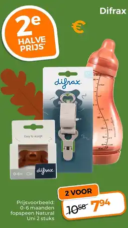 Trekpleister Difrax fopspeen Natural Uni 2 stuks aanbieding