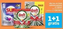 Albert Heijn Alle Sun en Dreft vaatwascapsules en sprays aanbieding