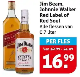Hoogvliet Jim Beam, Johnnie Walker Red Label of Red Soul aanbieding