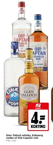 Jumbo Glen Talloch whisky, Esbjaerg vodka of Old Captain rum aanbieding