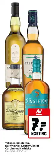 Jumbo Talisker, Singleton, Dalwhinnie, Laugavulin of Cardhu malt whisky aanbieding
