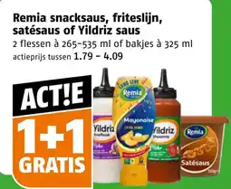 Poiesz Remia snacksaus, friteslijn, satésaus of Yildriz saus aanbieding