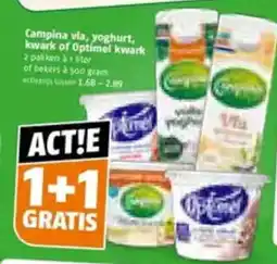 Poiesz Campina via, yoghurt, kwark of Optimei kwark aanbieding