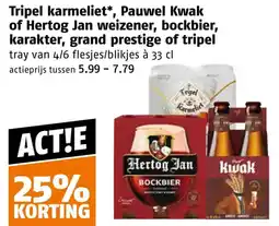 Poiesz Tripel karmeliet*, Pauwel Kwak of Hertog Jan weizener, bockbier, karakter, grand prestige of tripel aanbieding