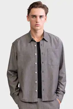 Wehkamp Redefined Rebel loose fit gestreept casual overhemd met linnen - donkergrijs aanbieding